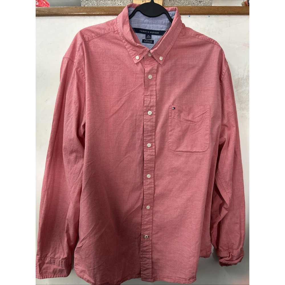 Tommy Hilfiger Mens Red Gingham Cotton Classic Fit ButtonUp Shirt Size XL Preppy